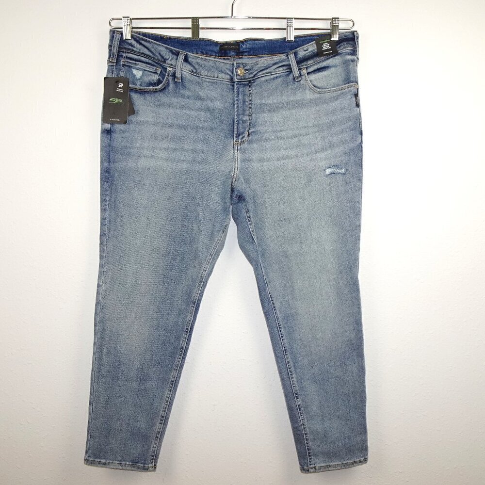 Silver Jeans Elyse Skinny Leg Women's Plus Size 24 Blue Denim Stretch Distressed